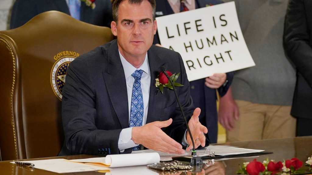 Gov. Kevin Stitt of Oklahoma signed a bill on Wednesday that bans nearly all abortions starting at fertilization.
